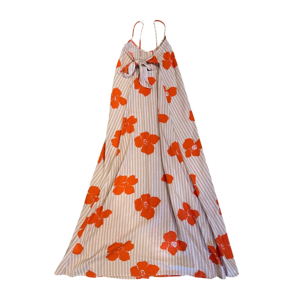 Madewell Poppy Floral Stripe Button Front Tie Back Midi Dress Orange XS - Picture 4 of 12